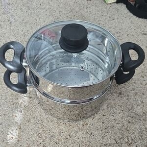 Silver Steamer Pot with Black Handles